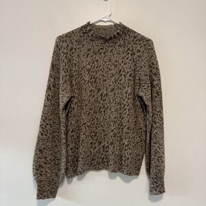 27‎ Miles Cashmere Brown Leopard Print Turtleneck Size Medium